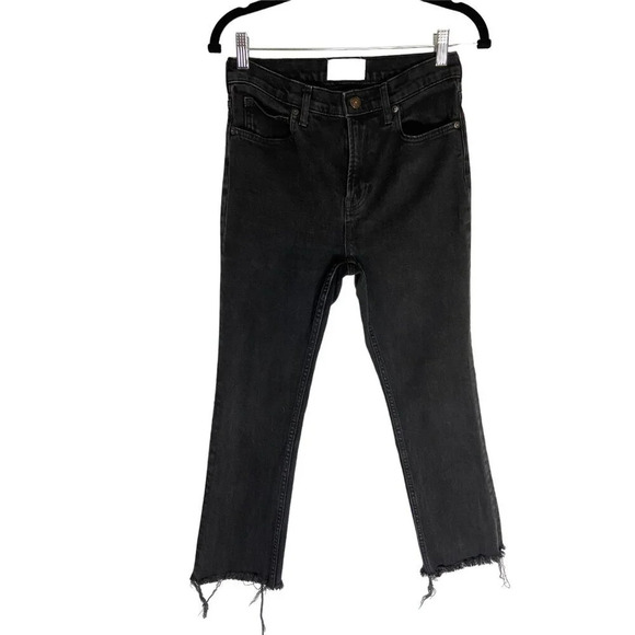 Everlane Slim Straight Leg Mid-Rise Raw Hem Black Cropped Jeans-sz 28 - Picture 1 of 6